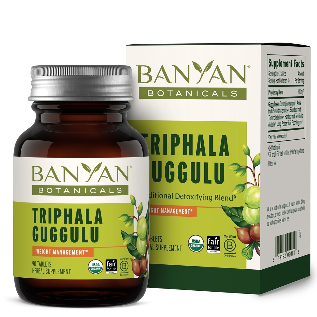 Banyan Botanicals Triphala Guggulu – Suplemento Triphala Orgânico com Resin Guggulu --- Herbal Detox Supplement for Supporting Healthy Digestion* – 90 Comprimidos – Não-GMO Fonte Sustentável Vegan