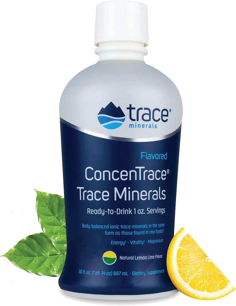 Trace Minerals ConcenTrace - Líquido Suplemento Mineral com Magnésio e Vitamina C - Suplemento dietético com Uva Branca e Suco de Limão - Natural Limão Flavor, 30 fl oz (30 Servões)