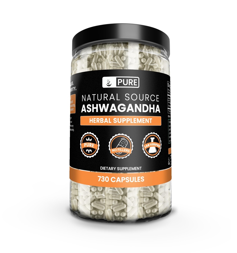 Ingredientes Puro Original Ashwagandha (730 Cápsulas) Sem enchimento de magnésio ou arroz, sempre puro, laboratório verificado