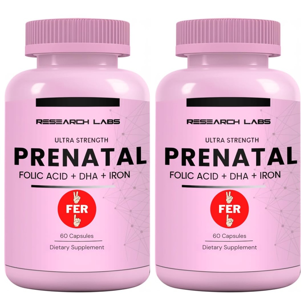 Laboratórios de pesquisa Vitaminas pré-natais para mulheres 2 Fer 1 Ad: 6X mais Biodisponível Folato de Folato Metilado Ácido Fólico MTHF 5