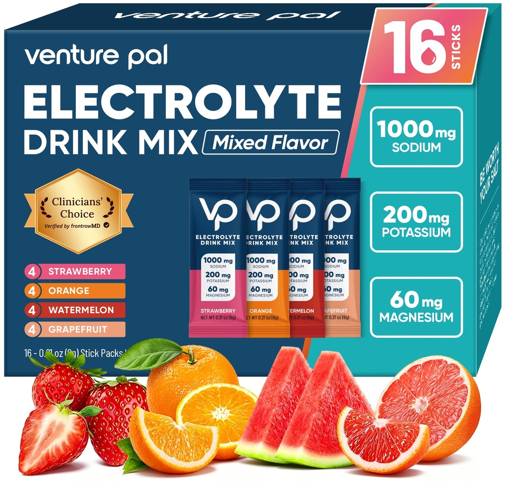 Venture Pal Alto sódio Açúcar Eletrolíticos Livres Em pó Packet - Pacotes de Hidratação com Vitamina, Sódio e Potássio