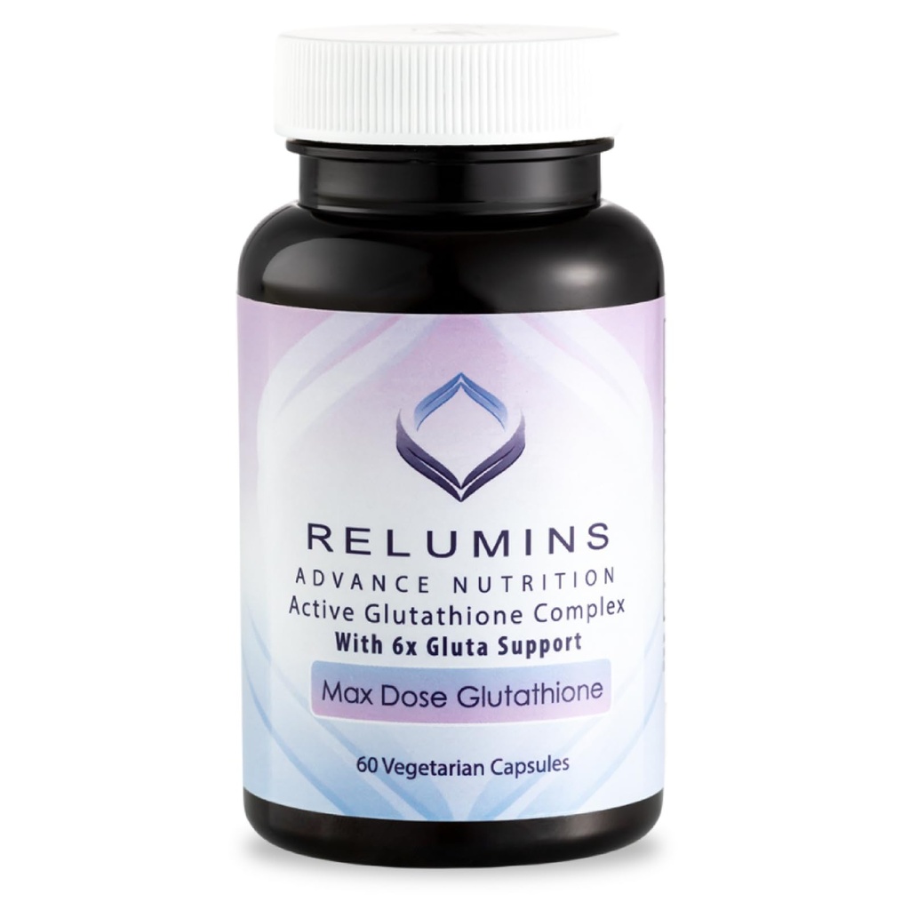 Reluminas Advance White Active Glutation Complex - Dose máxima 900mg Glutationa com 6X Boosters, ALA & NAC - Anti-Aging Skin Brightening Supplement - 60 Cápsulas Vegetarianas (30 Servings)