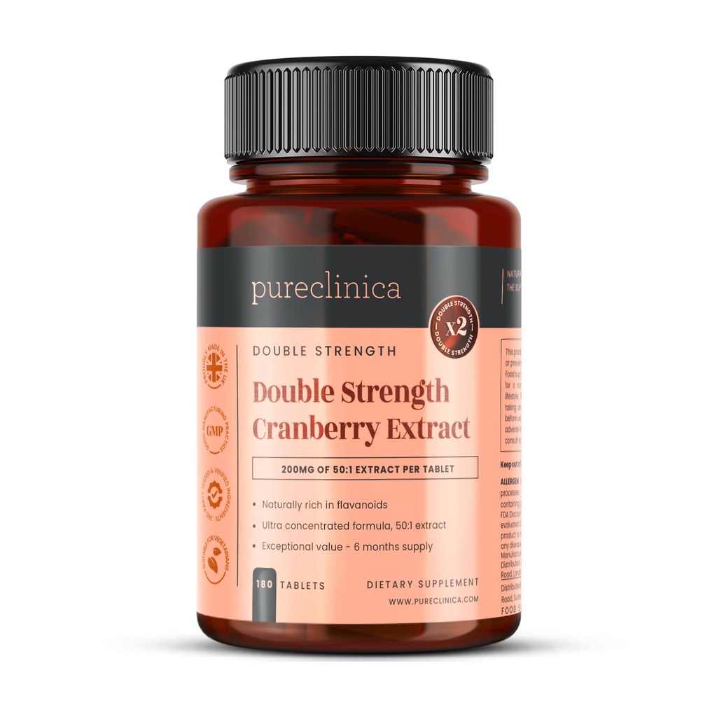 Pureclinica dupla força Cranberry Extract 10.000mg x 180 comprimidos ultra concentrados - 6 meses de fornecimento