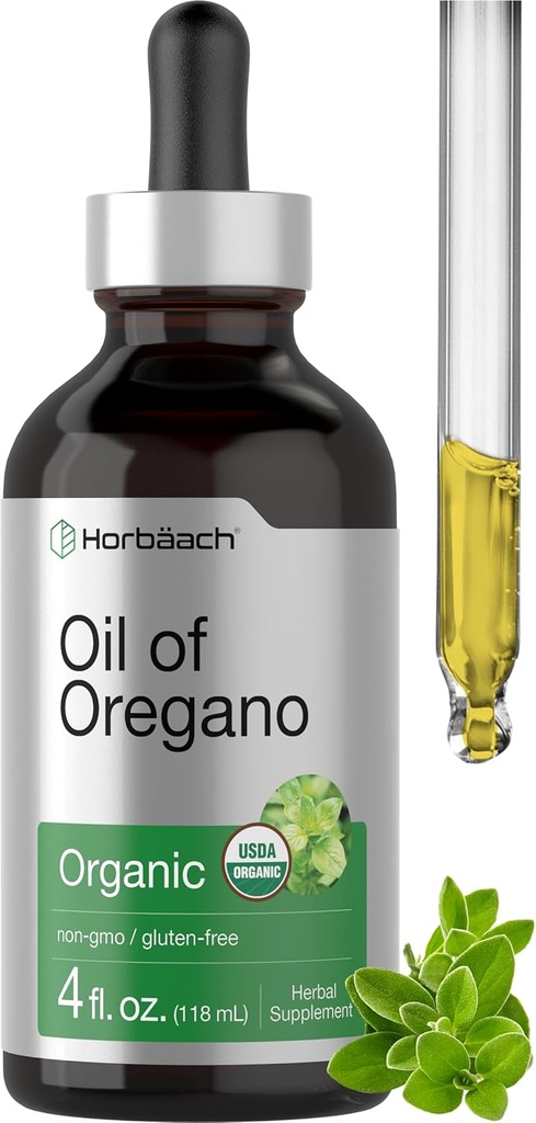 Horbäach Óleo Orgânico de Orégano Drops 4 fl oz Líquido Vegan □ Não-GMO, Gluten Free