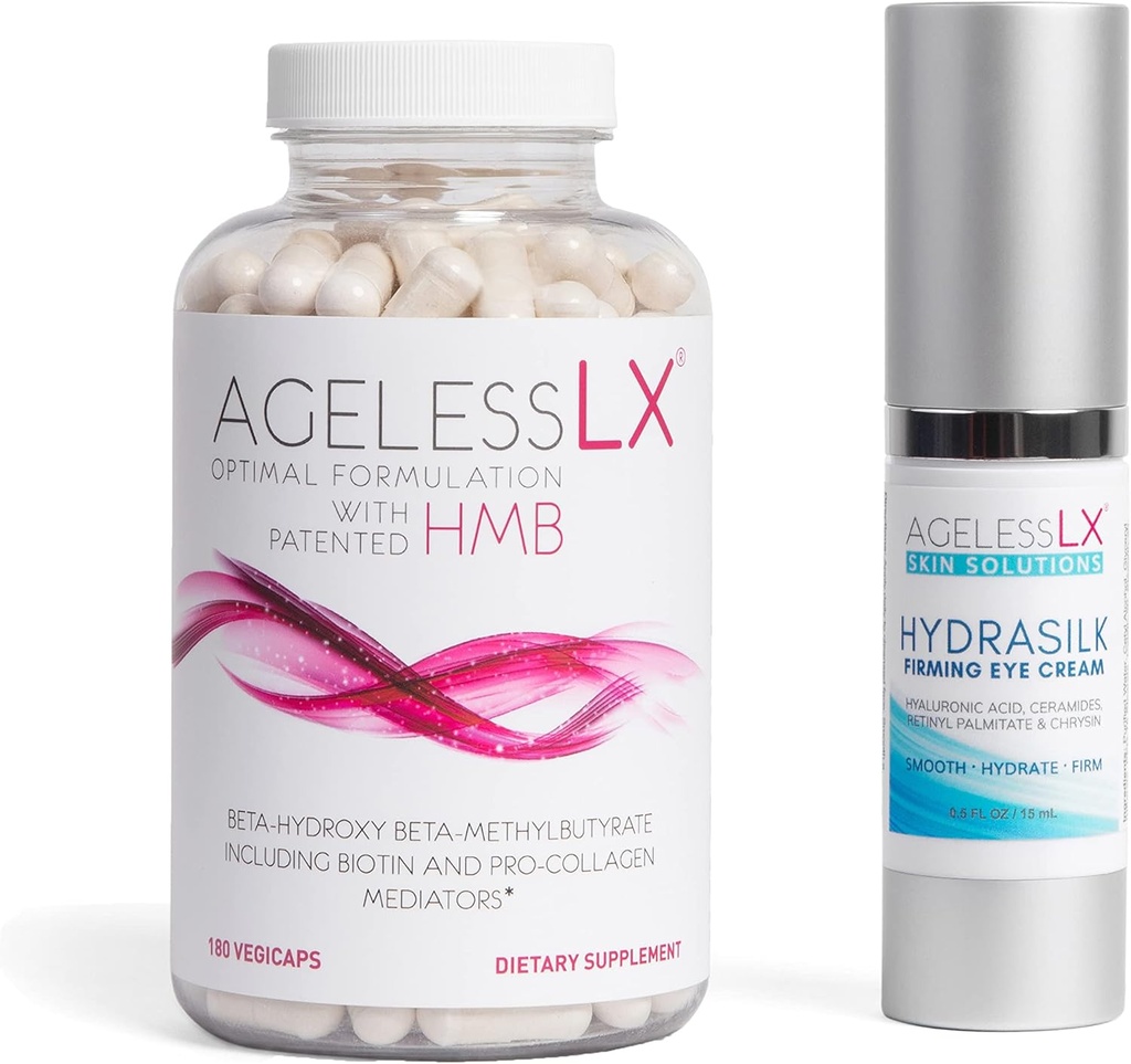 Cápsula Suplementar da AgelessLX para Mulheres com Bundle HMB Hydrasilk Eye Cream