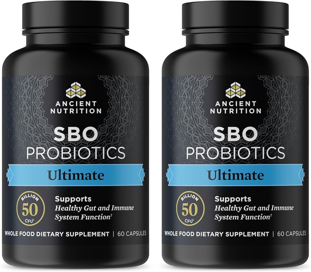 Nutrição antiga Probióticos, SBO Probióticos Ultimate 50 bilhões UFCs * / Servindo, Digestivo e Imune Suporte, Sem glúten, Superalimentos antigos Mistura, Shrink-Wrapped 60 Cápsulas (2 Pack)
