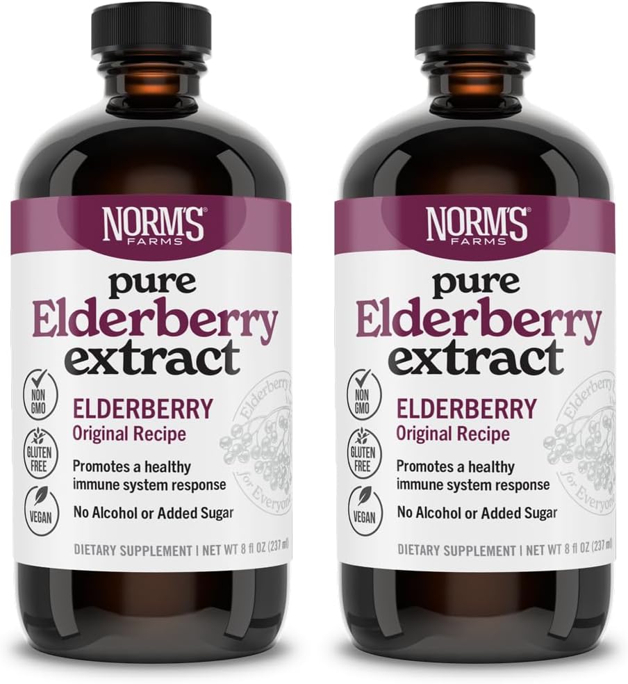 Norm's Farms Pure Elderberry Extract 2PK - Made from Only Elderberries in USA - Imune, Apoio Antioxidante, Sem Açúcar Adicionado, Aditivos, Vegan, Gluten-Free, Non-GMO, Tinture Alcohol Free - 8 Oz