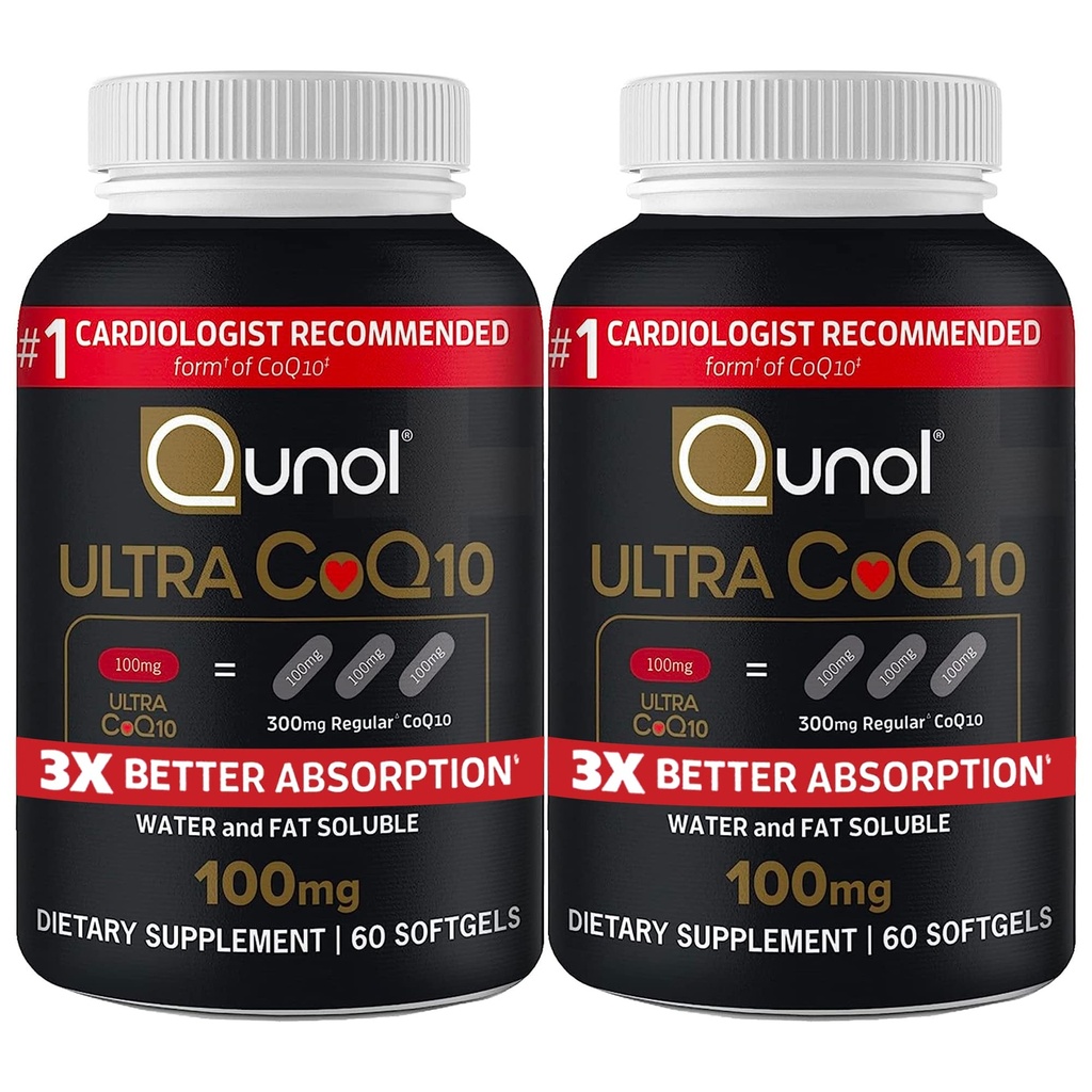 Qunol Ultra CoQ10 100mg 3X melhor absorção Patented Water and Fat Solúvel Natural Supplement Form Coenzima Q10 Antioxidante para Pacotes de Saúde do Coração Softgels, 120 Contagem