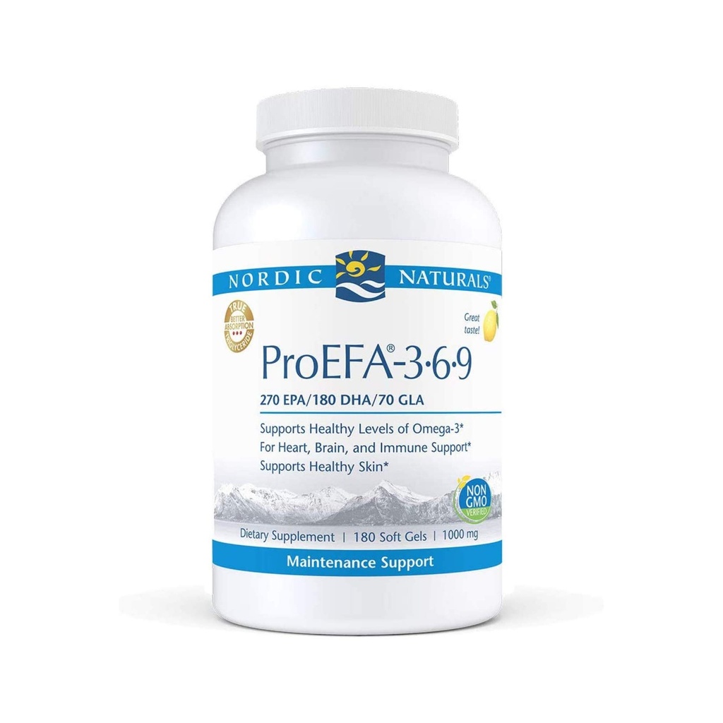Naturals nórdicos ProEFA 3-6-9, sabor limão - 180 Gels macios - 565 mg Omega-3 - EPA & DHA com adicionado GLA - Pele saudável, cognitiva, & humor positivo - Não-GMO - 90 Servings