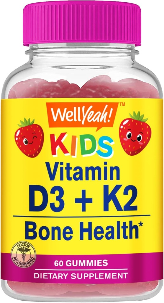 BemSim Vitamina D3 + K2 para chicletes para crianças - Vitamina D3 1000 UI, K2 100 MCG - Apoio à saúde óssea e muscular, Aromas naturais, GMO grátis, Glúten livre, Vegan - K2 D3 Suplemento de vitamina- 60 chicletes