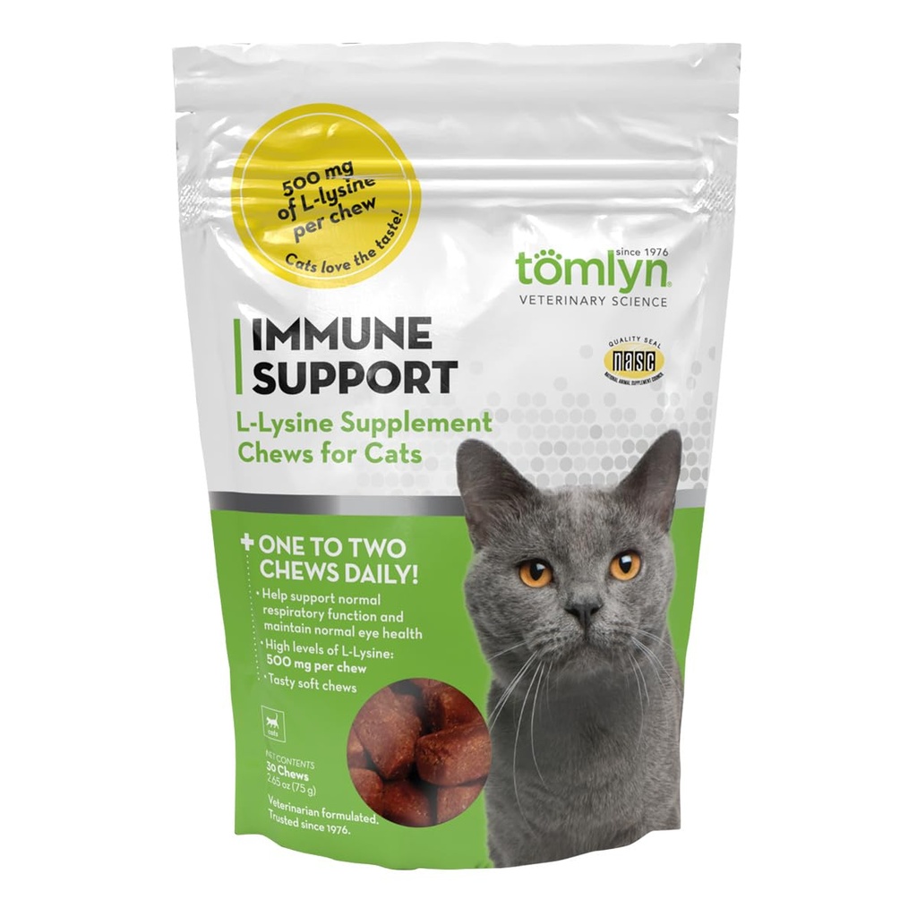 Tomlyn Immune suporte diário L-Lysine suplemento, peixe-flavored Lysine mastiga para gatos e gatinhos, 30ct