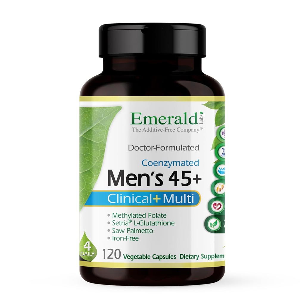 EMERALD LABS masculino 45+ Clinical Multi - Multivitamin para suporte abrangente, saúde óssea e cardíaca* - Projetado para homens 45+ - Gluten-Free & Vegetarian - 120 Cápsulas Vegetais (fornecimento de 30 dias)