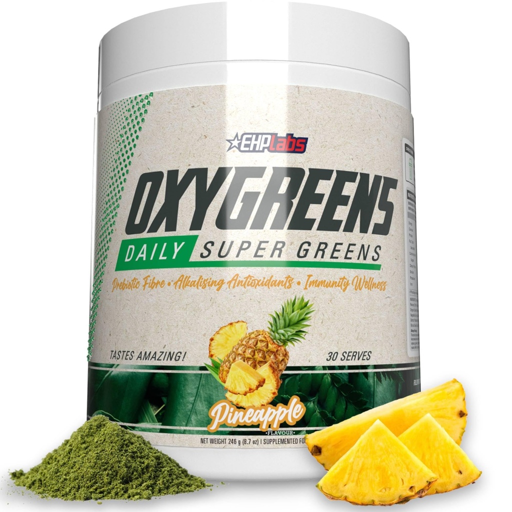 EHP Labs OxyGreens Super Greens Pó - espirulina e chlorela Superalimento, suco verde em pó e verde Suplementos com fibra prebiótica, antioxidantes e suporte de imunidade, 30 Serve (Pineapple)