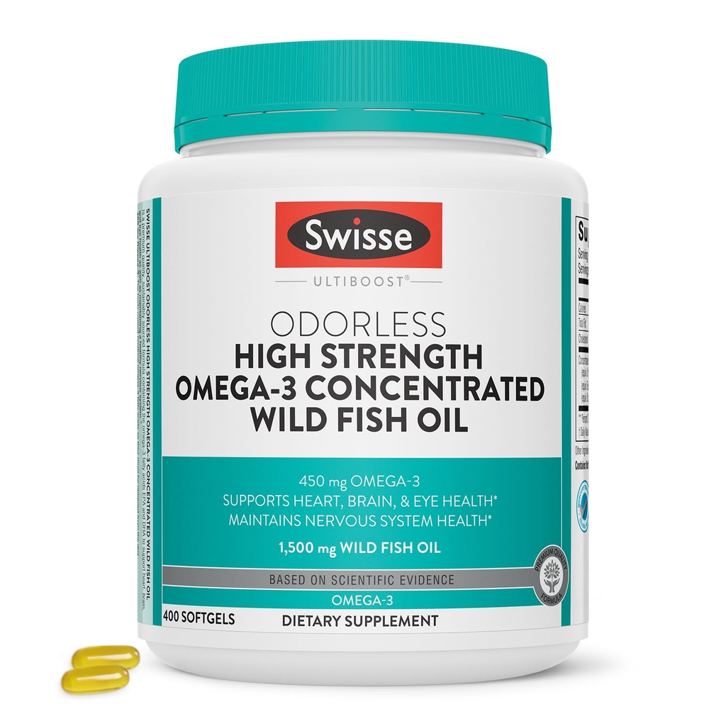 Swisse Wild Fish Oil Omega 3 Suplementos para Mulheres e Homens EPA DHA Fish Oil Supplements - Ajuda a apoiar a saúde do cérebro, olho e coração