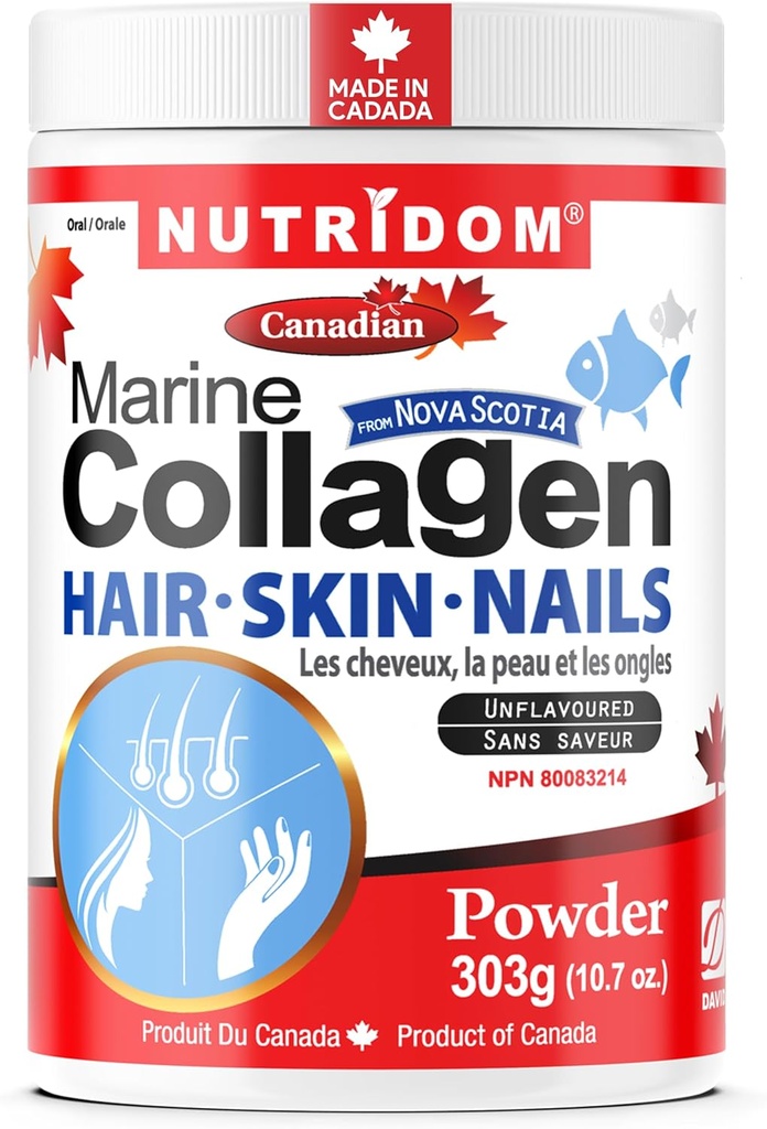 Nutrido Hidrolisado Colágeno Marinho Peptídeos Pó, Selvagem de Nova Escócia, Suporta cabelo, pele e unhas, Não-GMO, Livre de glúten, soja e leite (303 g)