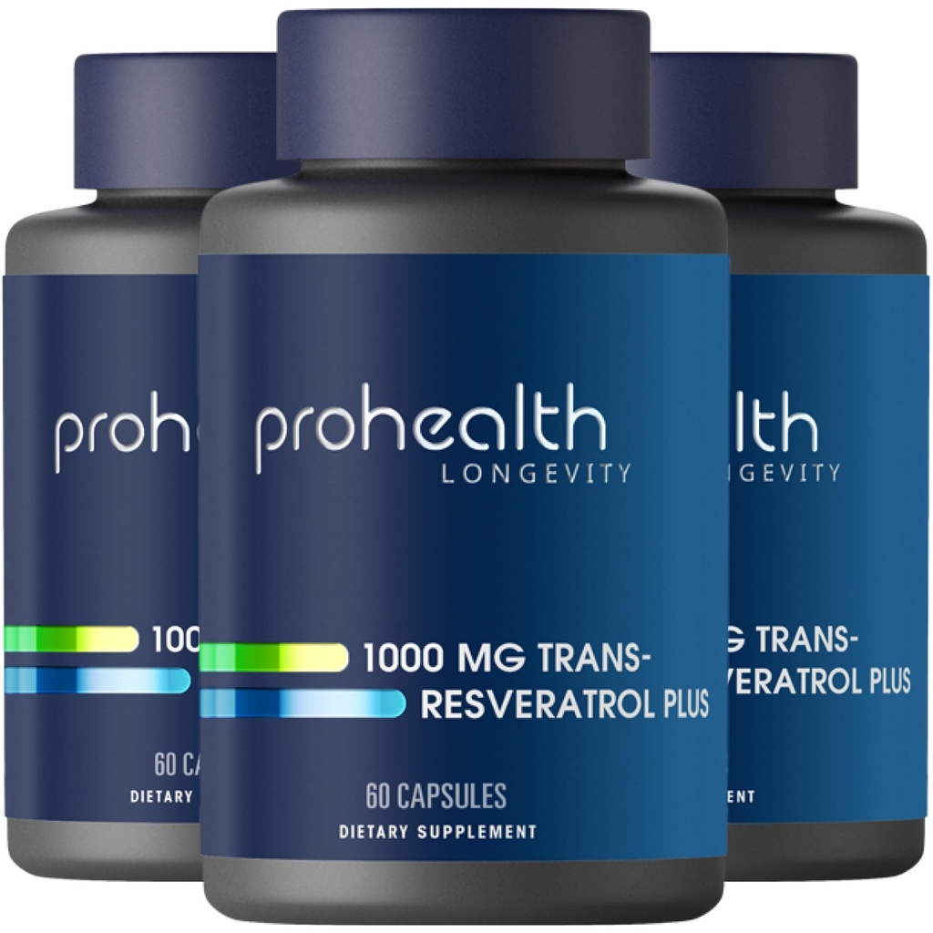ProHealth Trans Resveratrol Plus 1000mg. Mundos mais pesquisados Suplemento Trans-Res. Doutor Formulado com Quercetin & BioEnhancers para Max Potência. Laboratório testado 98% Puro. 30 Servimentos (3 Embalagem)
