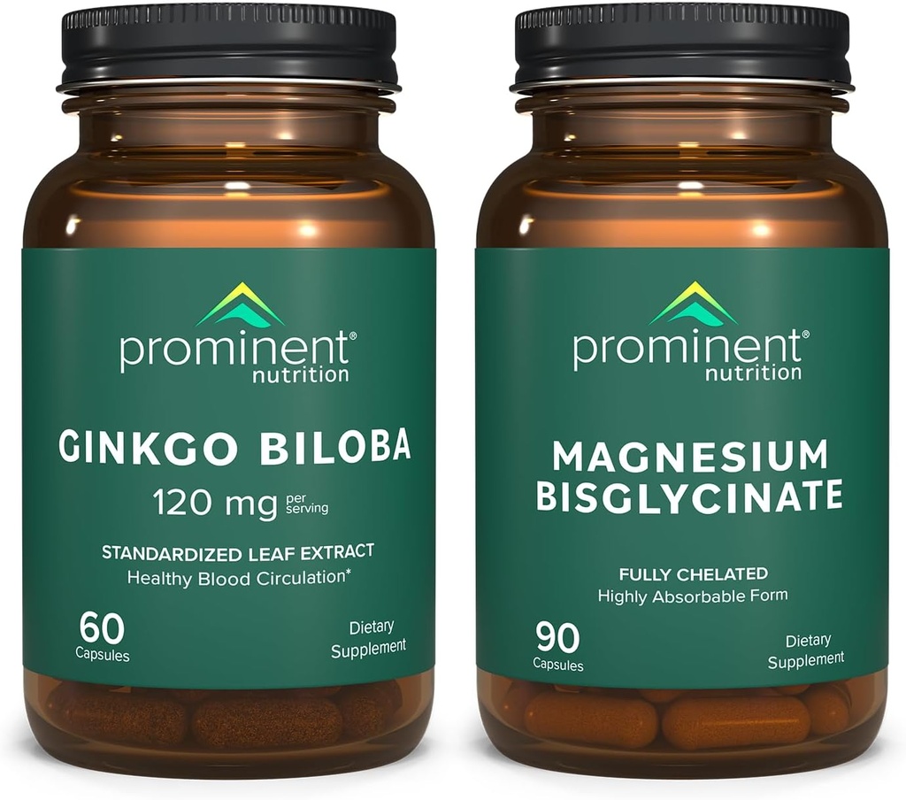 Pacote de Apoio Cognitivo à Saúde da Nutrição Prominente - Suplemento Ginkgo Biloba & Suplemento de Bisglicinato de Magnésio
