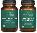Pacote de Apoio Cognitivo à Saúde da Nutrição Prominente - Suplemento Ginkgo Biloba & Suplemento de Bisglicinato de Magnésio