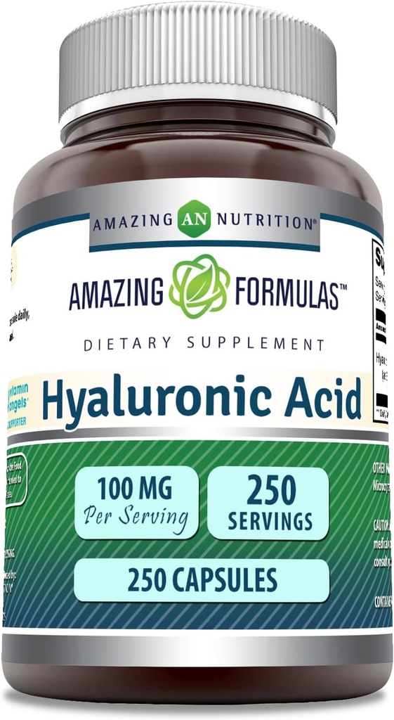 Fórmulas surpreendentes Ácido hialurônico 100mg 250 Cápsulas Suplemento Não-GMO .Gluten Free .