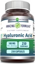 Fórmulas surpreendentes Ácido hialurônico 100mg 250 Cápsulas Suplemento Não-GMO .Gluten Free .