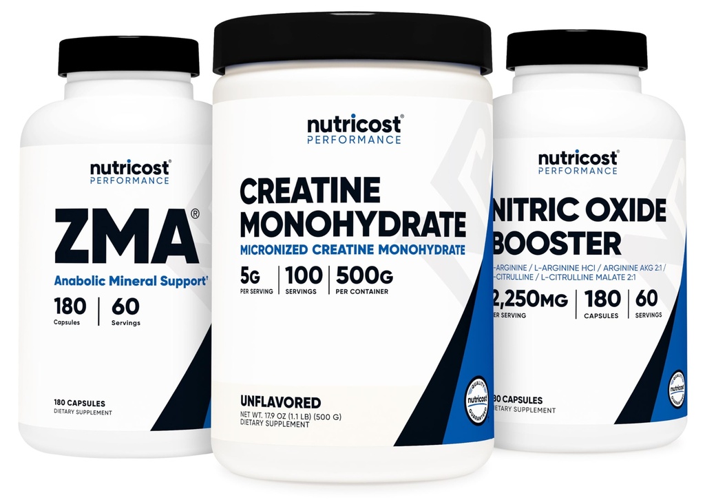 Nutricost Creatina 500 Grams, óxido nítrico 180 Cápsulas e ZMA 180 Cápsulas