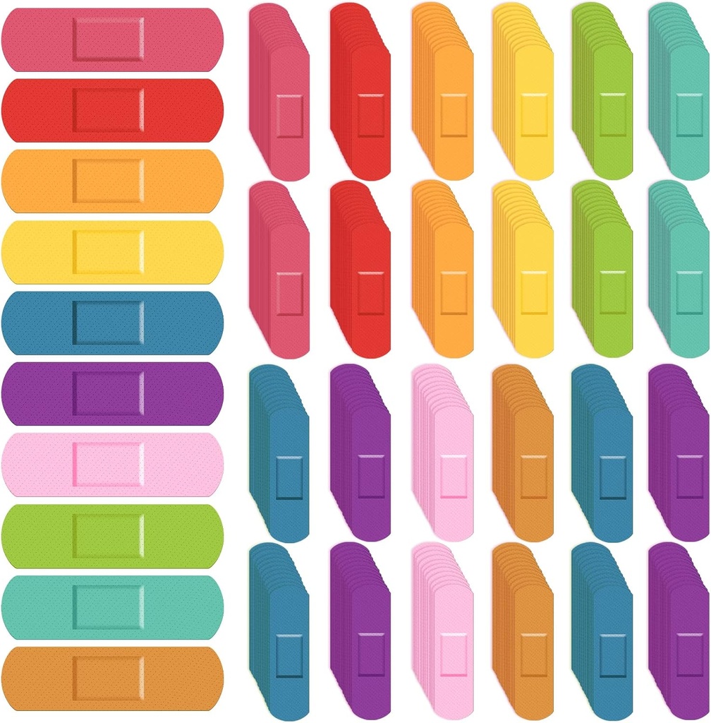 Lounsweer 600 Pcs Crianças Bandagens Bulk À prova d'água Bandas respiráveis Neon Bandas flexíveis coloridas Cores sortidas Proteção flexível Cuidados de feridas raspas e corte leve