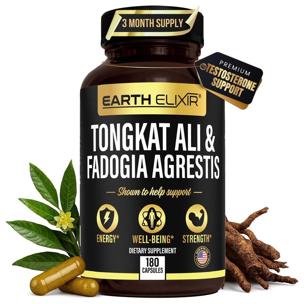 Terra Elixir Fadogia Agrestis & Tongkat Ali para homens e mulheres – Suplemento de testosterona natural para homens - Made in USA & 3rd Party Tested – Força, Energia & Vitalidade - Longjack – Fornecimento de 3 meses