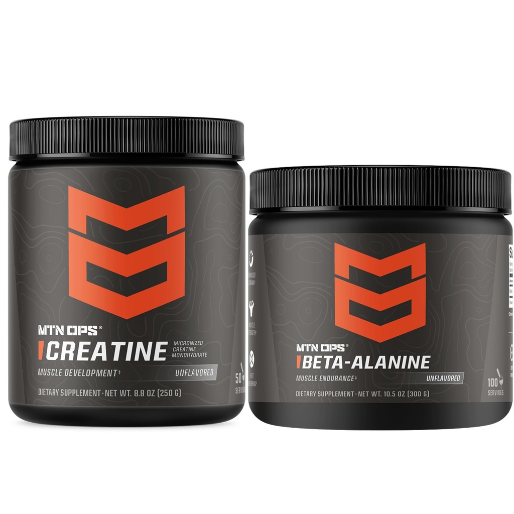 MTN OPS Creatina Monohidrato e Beta Alanine Performance Stack – Força, Power & Muscular Endurance Support – Pacote de recuperação pré-treino e treinamento