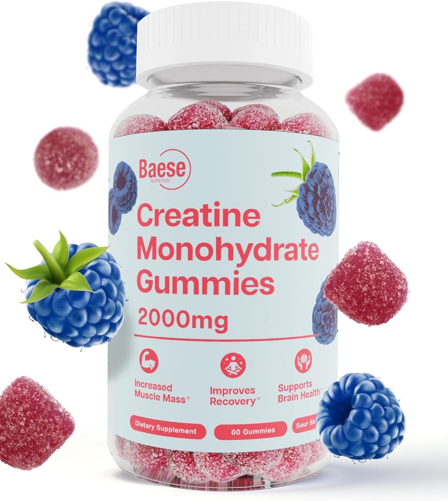 Creatina gomas mono-hidratadas para homens e mulheres - alta pureza azedo azul framboesa- creatina mastigável Gummy infundido para força muscular & energia Boost, Biodisponível pré-trabalho Suplemento