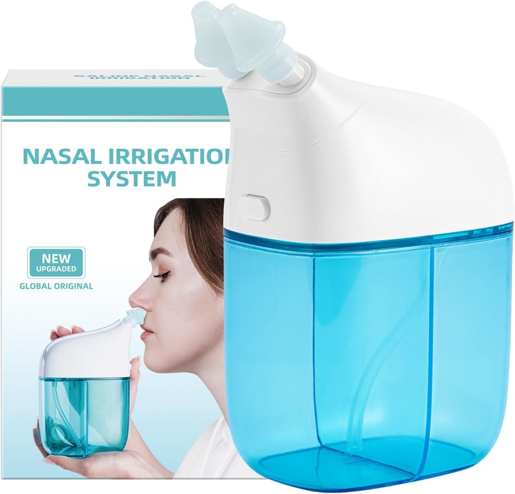 Sistema de irrigação nasal, máquina de lavagem nasal, máquina de lavagem sinusal, máquina limpador de sinos com tanque de água e tanque de coleta de resíduos - limpador de nariz para Sino, adulto Sinus, alívio alérgico - azul