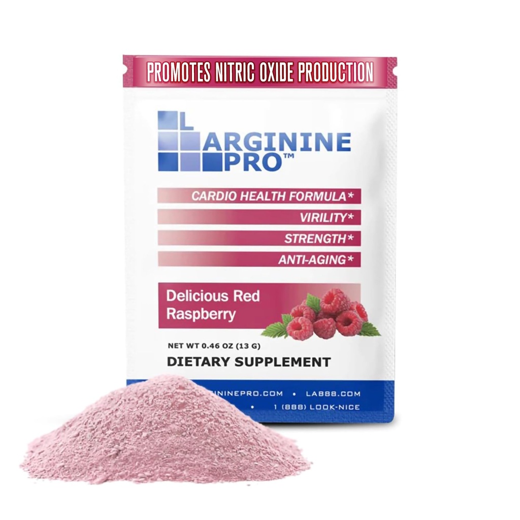 L-ARGININE PRO Supplement Powder 30 Packets Único Servir Tamanho de viagem 5,500mg de L-arginina Plus 1,100mg L-citrulina, framboesa