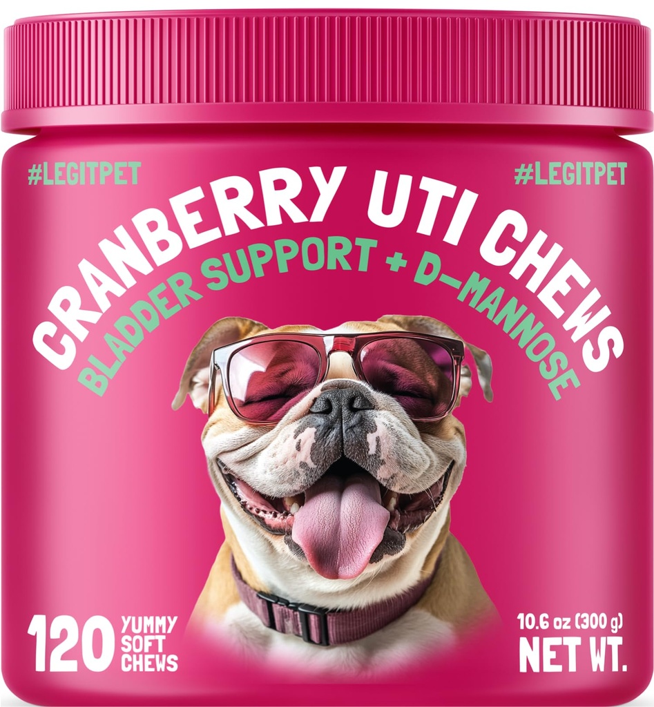 Cranberry UTI Chews para cães Suporte de bexiga + D-Mannose Suporta Rim Urinary Tract and Bladder Health Natural Cranberry Wellness Supplement Imune System Booster Natural Pet Antioxidant 120 Chews