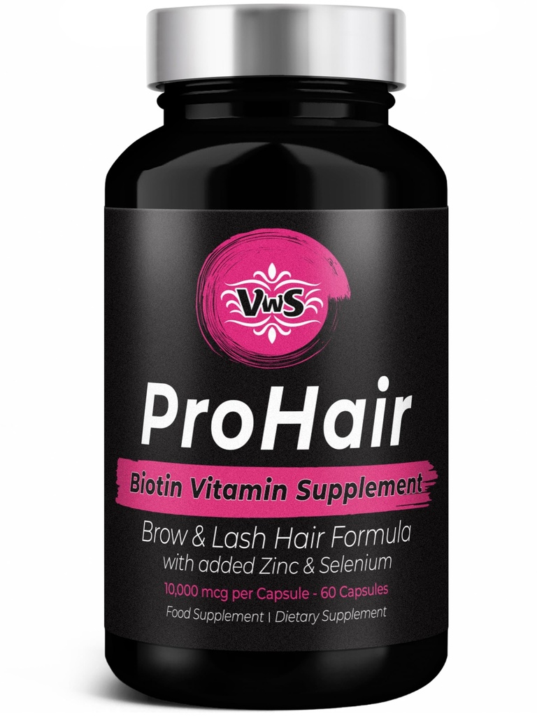 VWS Biotin 10.000 mcg Suplemento dietético w/Zinc & Selenium para promover o crescimento do cabelo mais grosso, unhas mais fortes e pele saudável para mulheres e homens, 60 Cápsulas Vegan