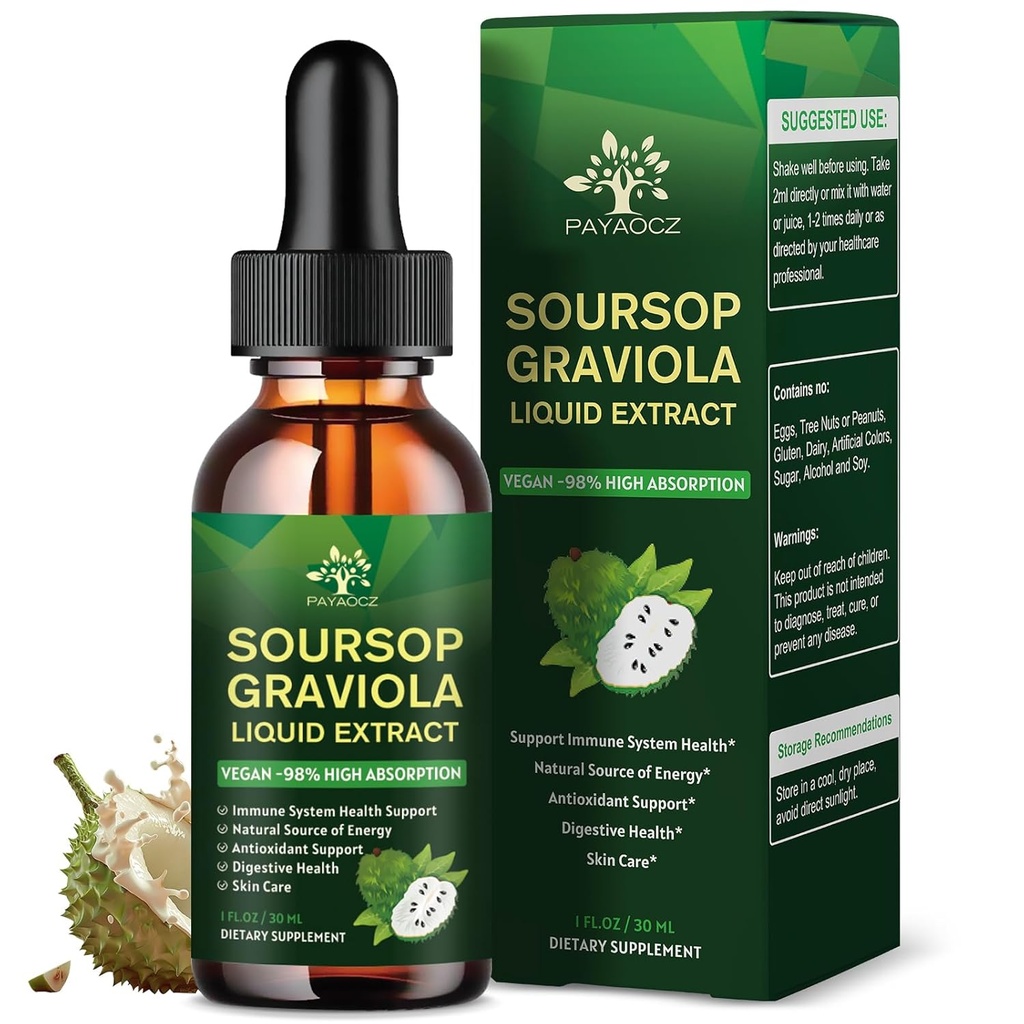 (2 Pack) 7 em 1 Extrato de Soursop Orgânico com Musgo de Mar, Bitters de óleo de Soursop Liquid Drops Suplementos para suporte celular e regeneração, Tintura de folha de ervas, Immune Boost, Vegan, 1 Fl Oz