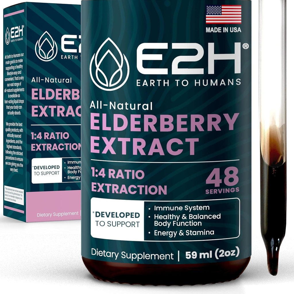 E2H Elderberry Syrup - Suplemento de antioxidantes potentes de extrato de elderberries orgânicos - Sambucus Elderberry Syrup para crianças e adultos para apoio imunológico - Não-GMO, Vegan - 2 Fl Oz