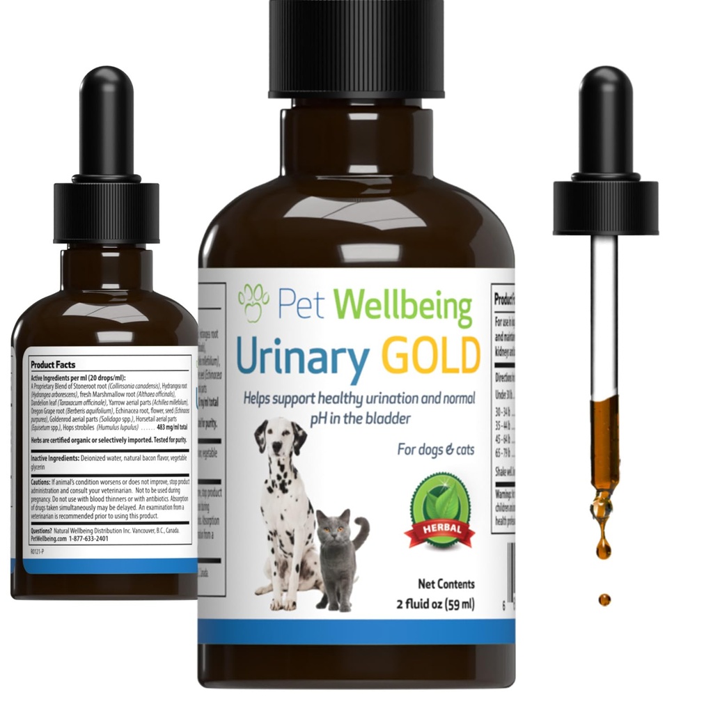 Bem-estar do animal de estimação Ouro urinário para gatos - Vet-Formulated Multi-Herb Suporte ao Trato Urinário - Saúde e Bem-Estar Sistema Urinário Felino - Holistic Cat Supplement - Liquid Formula 2 oz (59ml)