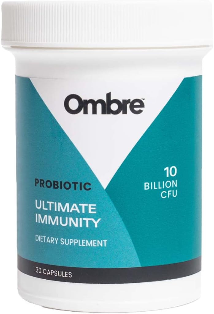 Ombre Ultimate Immunity Probióticos, Suplemento de suporte imunológico, 10 bilhões de UFC, prateleira-estável, 30 serviços