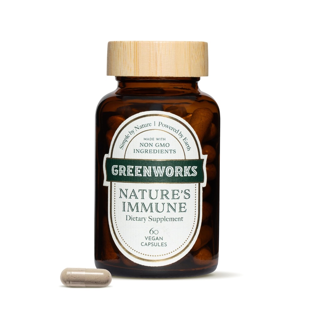 Imune de Greenworks Natureza – Apoio diário orgânico Imune com Elderberry, Echinacea, Ginger, Cogumelos Açafrão & Medicinal – Vegan, Não-GMO, Sem glúten – 30 Servings