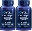 Extensão de vida Super Omega-3 EPA / DHA Óleo de peixe, Lignans Sésamo e Extrato de Oliva – Coração, Cérebro, Apoio à Saúde Inflamação, Sem glúten, Fácil de engolir, Não-GMO, 240 Softgels (Pacote de 2)