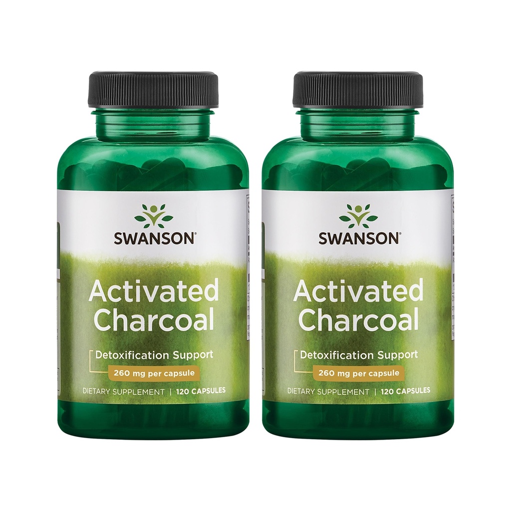 Swanson Activated Charcoal - Suplemento Natural Suportando Absorção Saudável - Ajuda w/Bloating & Mantendo Regularidade Bowel - (120 cápsulas, 520mg por serviço) 2 Embalagem