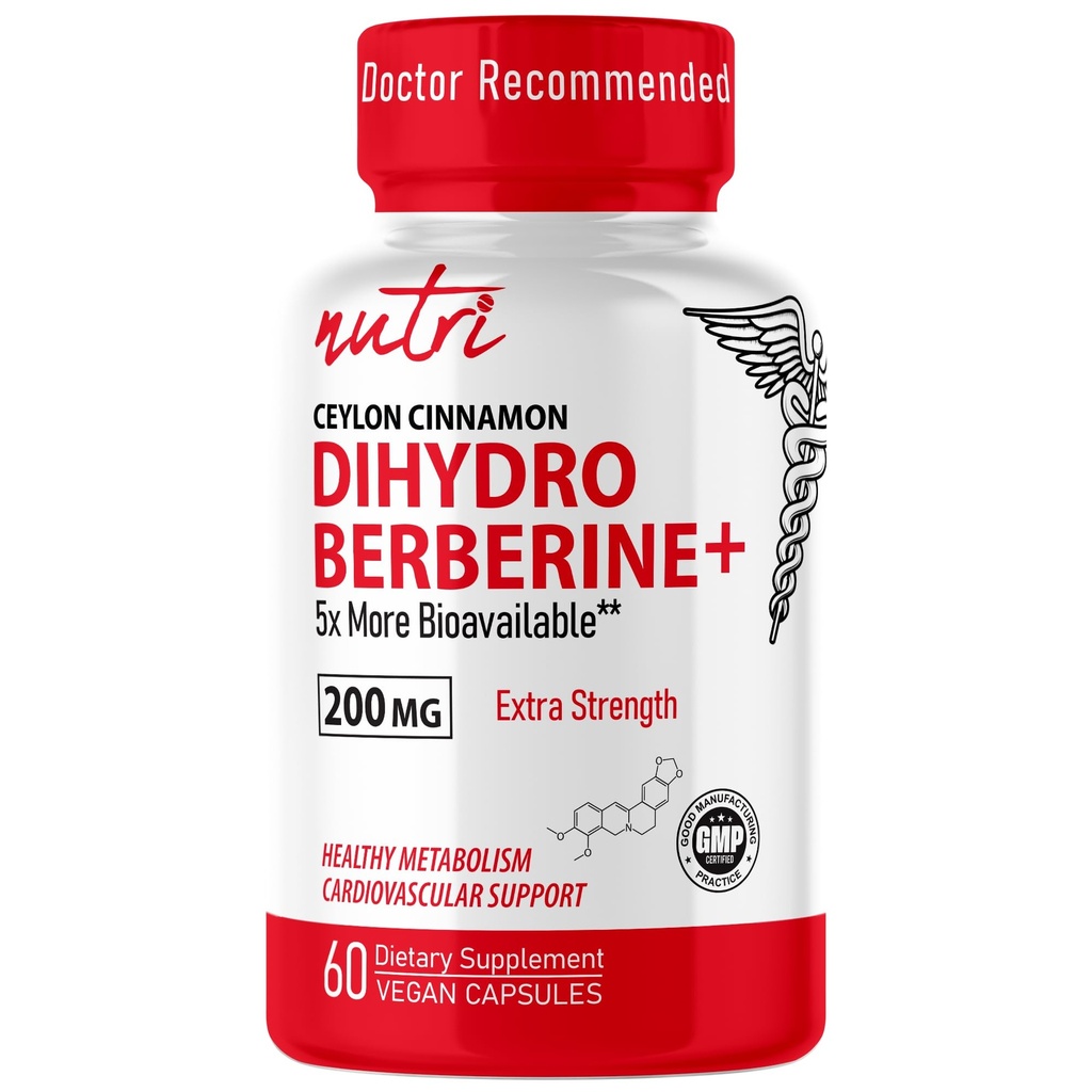 Fusões da natureza Suplemento de dihidroberberina 200mg 60 Cápsulas - com Ceilão Canela, 5X mais eficaz do que Berberina regular HCL - Nutri Suplementos
