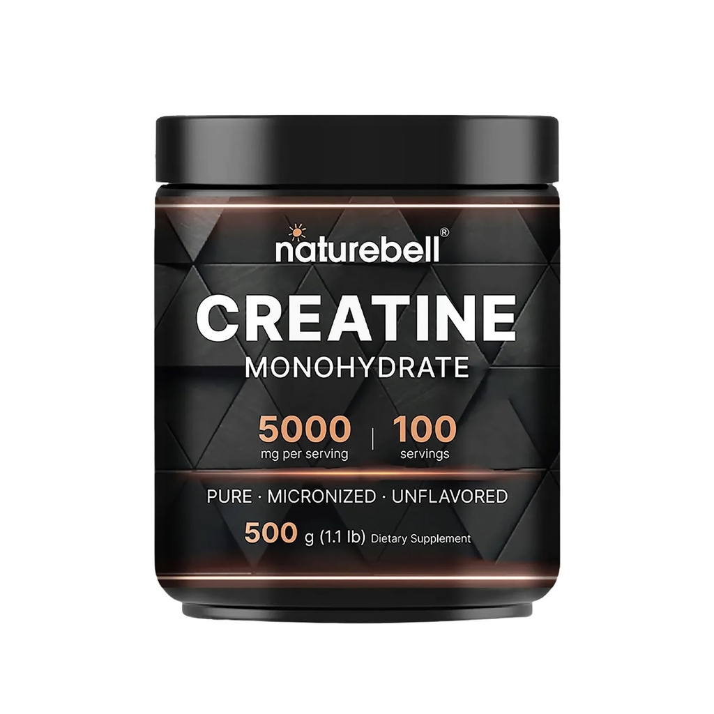 NatureBell Creatine Monohidrato Pó - 500g - Pó Micronizado - Entrega 5.000mg Creatina por serviço - Suporte pré-treino ou pós-treino* - Vegan & Keto Friendly - Sem sabor