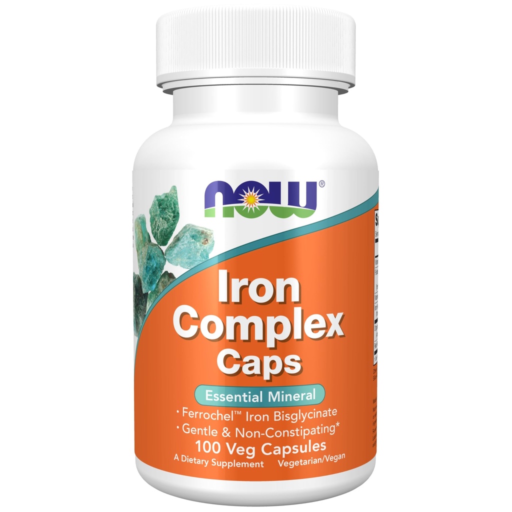Now Foods Supplements, Iron Complex Caps, Non-Constipating*, Essential Mineral, 100 Veg Cápsulas