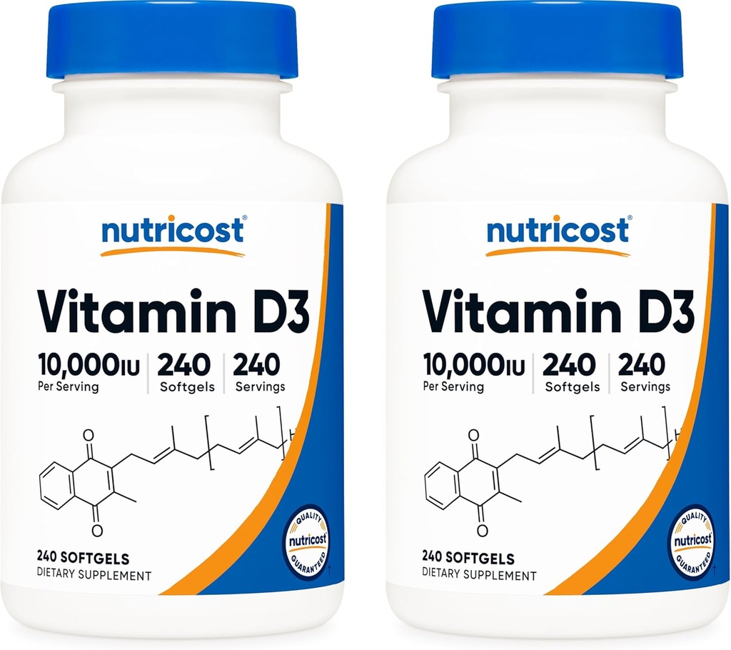 Nutricost Vitamina D3 10.000 UI, 240 cápsulas de gel macio (2 frascos)