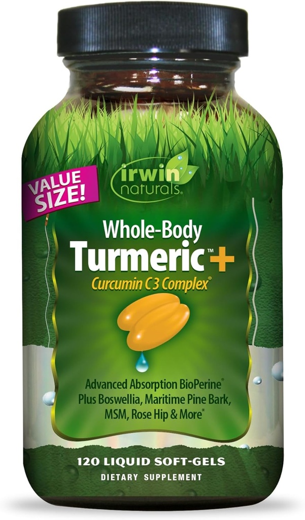 Irwin Naturals Integral Turmeric + Curcumin C3 Complex - 120 Liquid Soft-Gels - com Boswellia, Maritime Pine Bark, HSH & Rose Hip