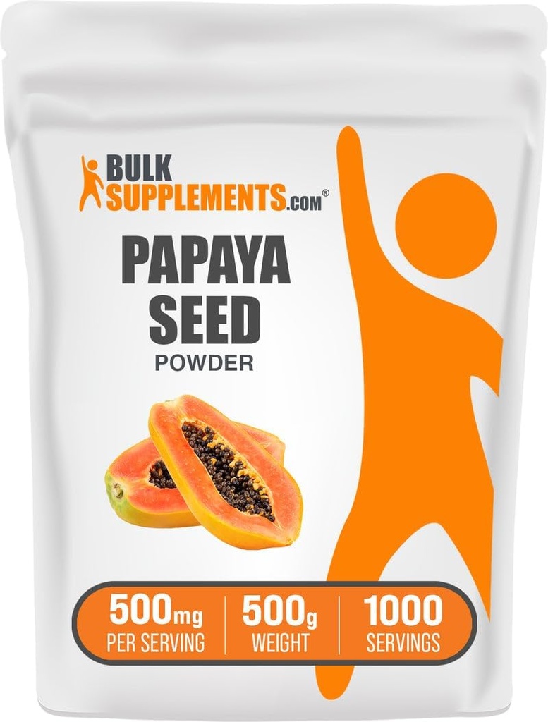 BulkSuplementos.com Papaya Seed Powder - Carica Papaya Seed, Nutritional Supplement, for Digestive & Gut Support - Gluten Free, 500mg per Serving, 500g (1.1 lbs) (Pacote de 1)