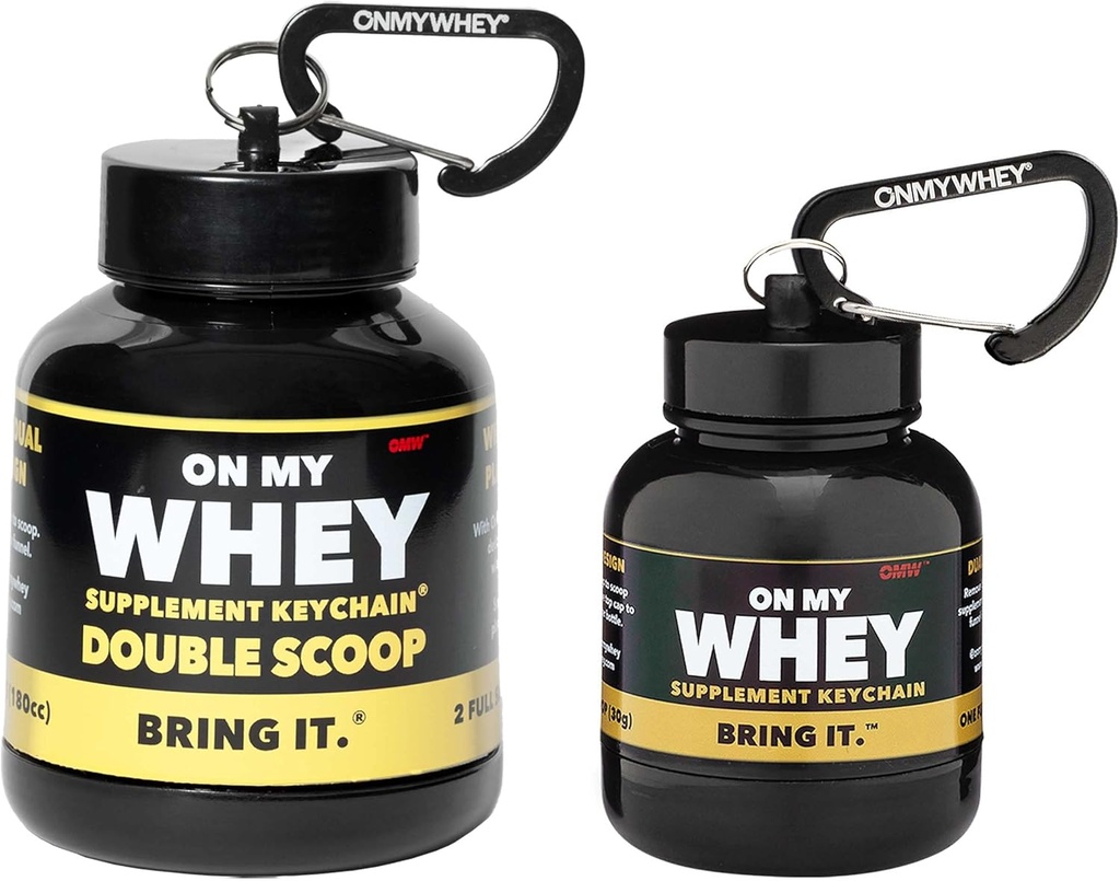 ONMYWHEY Protein Powder Container Para Ir - Funil de garrafa de água de viagem para misturas, Portátil pré-treino Suplemento Containers & Funis Dispenser, Mini pré-treino Suplementos Suporte Keychain Garrafas