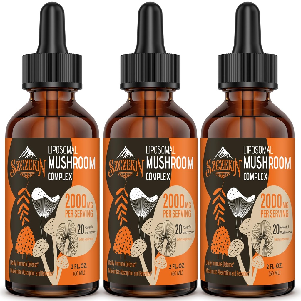 Complexo de Cogumelos lipossomais gotas 2000 MG - 20 Extratos de Cogumelo Orgânico - Fórmula Líquida Avançada para Imunidade, Cognitiva e Memória - Lions Mane Supplement, Reishi, Cordyceps, Chaga, 90 Servings