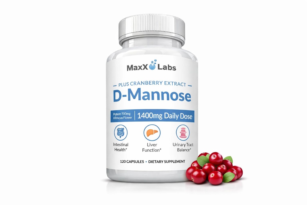 Cápsulas D Mannose - Fast Action 1400 MG Cápsula DMannose de força extra para saúde da bexiga com extrato de cranberry Potent & Hibiscus Flower Supplement Supplement - 120 Ct