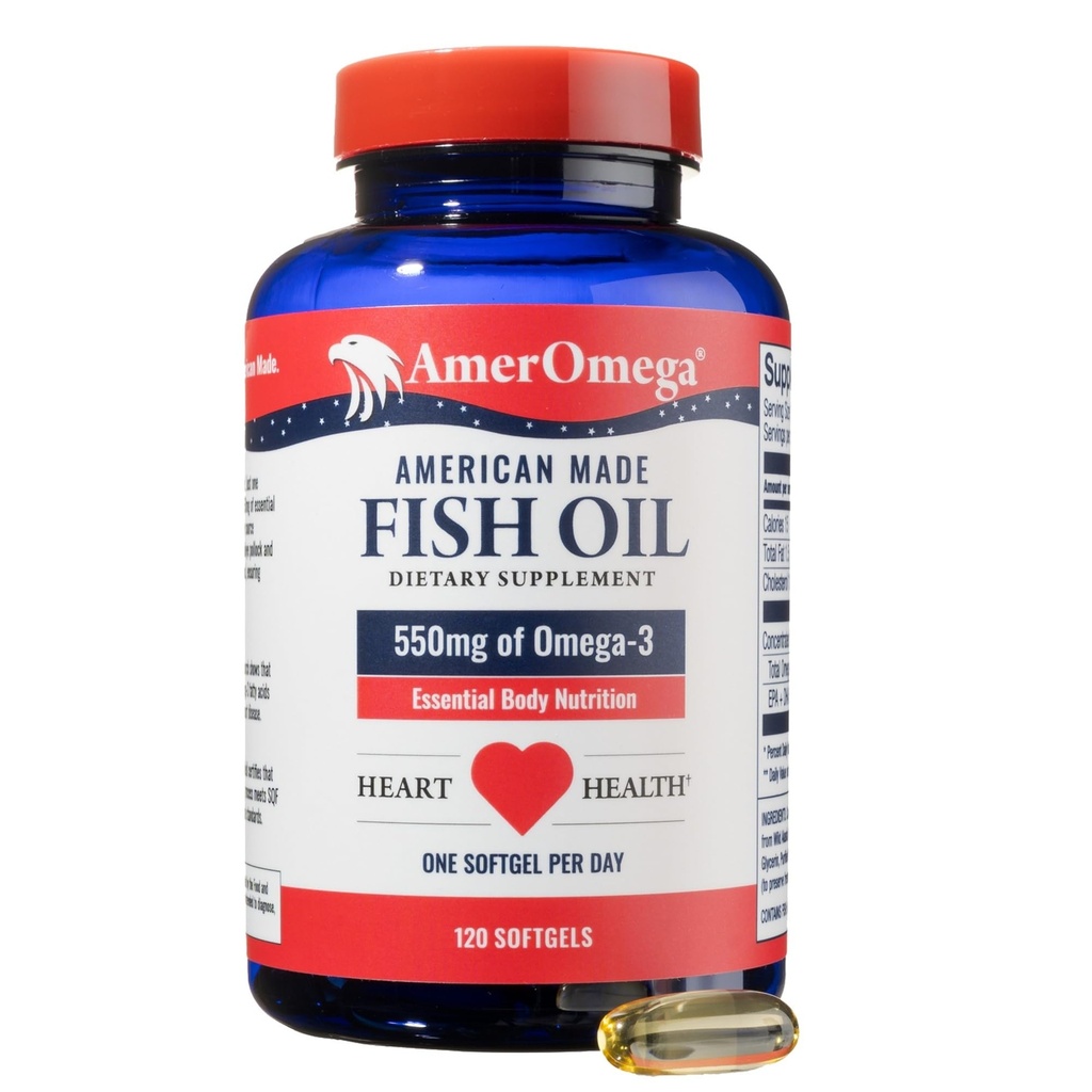 AmerOmega Trigliceride Omega-3 óleo de peixe para o apoio à saúde do coração - Wild-Caught Alaskan Walleye Pollock - americano-fonte, americano-feito - não-GMO, sem glúten e livre de leite - 120 Softgels